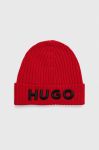 Вовняна шапка HUGO колір червоний з товстого трикотажу вовна