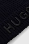 Вовняна шапка HUGO колір синій з товстого трикотажу вовна