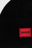 Вовняна шапка HUGO колір чорний з тонкого трикотажу вовна (3434025)