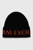 Шапка з домішкою вовни Armani Exchange колір чорний з тонкого трикотажу (3397561)