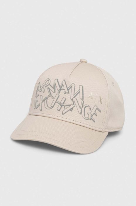 Бавовняна бейсболка Armani Exchange колір срібний з принтом