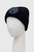 Шапка з домішкою вовни Just Cavalli колір синій з товстого трикотажу