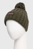 Шапка з домішкою вовни Napapijri колір зелений з товстого трикотажу (3553814)