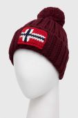 Шапка з домішкою вовни Napapijri колір бордовий з товстого трикотажу