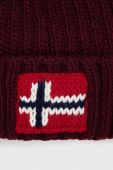 Шапка з домішкою вовни Napapijri колір бордовий з товстого трикотажу