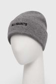 Шапка з домішкою вовни AllSaints колір сірий з товстого трикотажу (3686306)