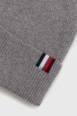 Шапка з домішкою вовни Tommy Hilfiger колір сірий з тонкого трикотажу