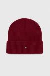 Кашемірова шапка Tommy Hilfiger колір бордовий з тонкого трикотажу вовна