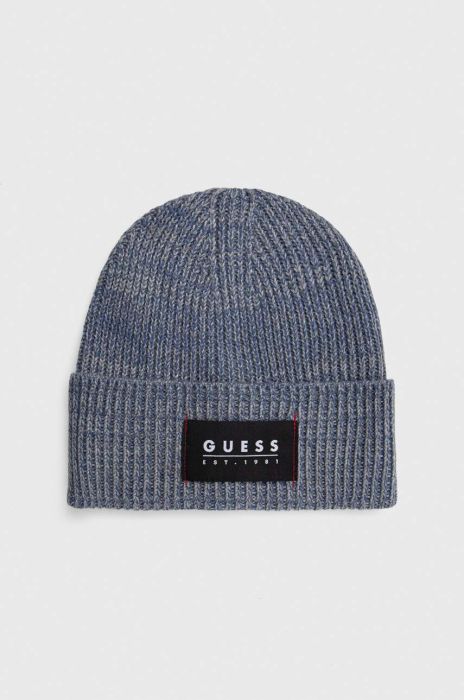 Шапка з домішкою вовни Guess колір блакитний