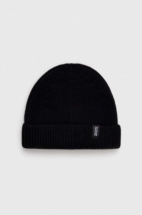 Вовняна шапка Bomboogie колір чорний з товстого трикотажу вовна