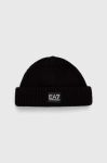 Шапка з домішкою вовни EA7 Emporio Armani колір чорний з товстого трикотажу