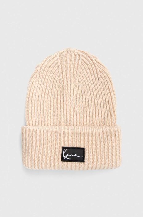 Шапка Karl Kani колір бежевий з товстого трикотажу (3650586)