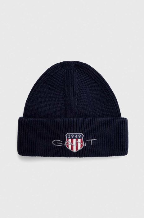 Шапка з домішкою вовни Gant колір синій з товстого трикотажу