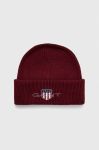 Шапка з домішкою вовни Gant колір бордовий з товстого трикотажу