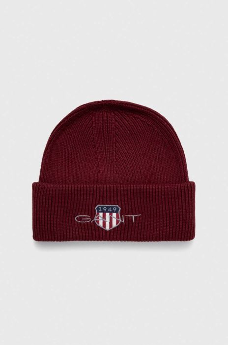 Шапка з домішкою вовни Gant колір бордовий з товстого трикотажу