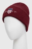 Шапка з домішкою вовни Gant колір бордовий з товстого трикотажу