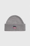Шапка з домішкою вовни Gant колір сірий з товстого трикотажу