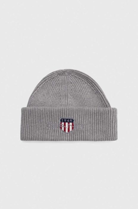 Шапка з домішкою вовни Gant колір сірий з товстого трикотажу