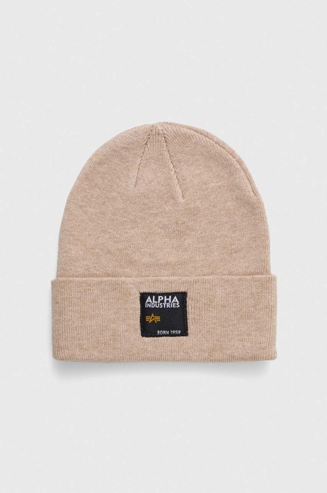 Шапка Alpha Industries колір бежевий з товстого трикотажу (3678610)