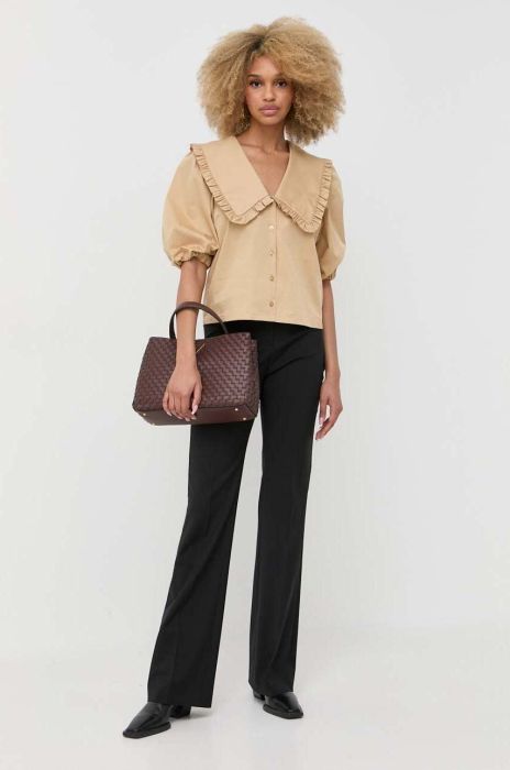 Сорочка Notes du Nord жіноча колір бежевий relaxed класичний комір