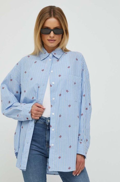 Бавовняна сорочка Tommy Hilfiger жіноча relaxed класичний комір колір блакитний (3381236)