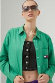 Бавовняна сорочка Tommy Jeans жіноча колір зелений relaxed класичний комір