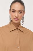 Бавовняна сорочка BOSS жіноча колір бежевий relaxed класичний комір