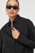 Бавовняна сорочка BOSS жіноча колір чорний relaxed класичний комір
