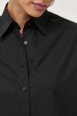 Бавовняна сорочка BOSS жіноча колір чорний relaxed класичний комір