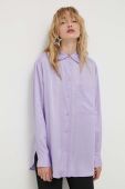 Сорочка HUGO жіноча колір фіолетовий relaxed класичний комір