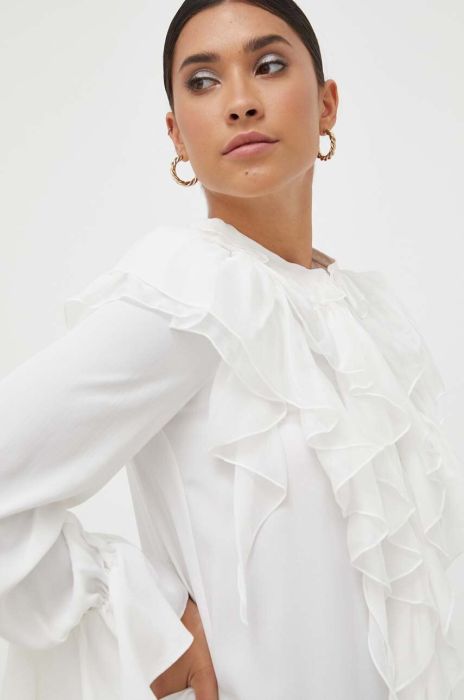 Сорочка з домішкою шовку Pinko колір бежевий regular зі стійкою