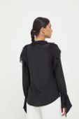 Сорочка з домішкою шовку Pinko колір чорний regular зі стійкою