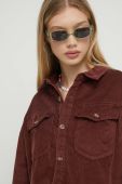 Вельветова сорочка Roxy колір коричневий relaxed класичний комір