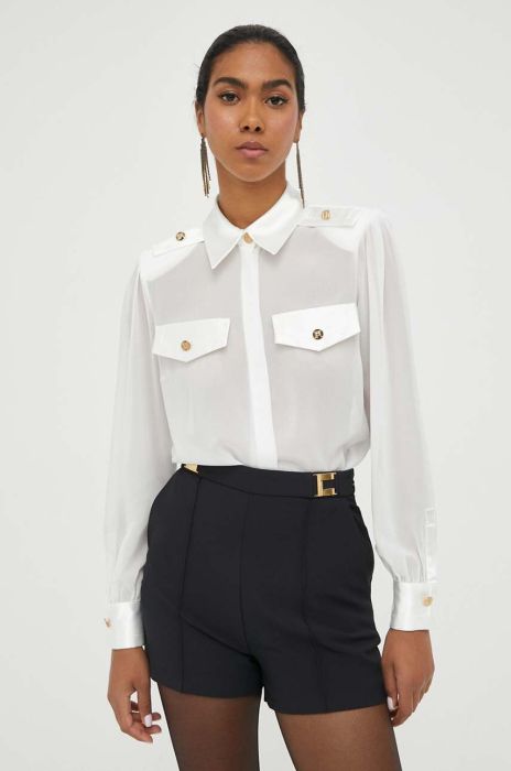 Сорочка Elisabetta Franchi жіноча колір білий regular класичний комір