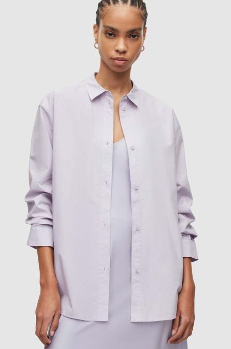 Бавовняна сорочка AllSaints Sasha жіноча колір фіолетовий relaxed класичний комір