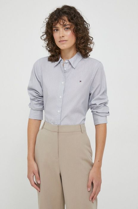Бавовняна сорочка Tommy Hilfiger жіноча колір синій regular класичний комір (3617503)