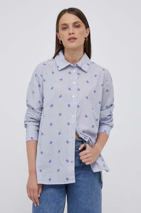 Бавовняна сорочка Tommy Hilfiger жіноча relaxed класичний комір колір блакитний (3466204)