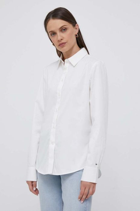 Бавовняна сорочка Tommy Hilfiger жіноча колір бежевий regular класичний комір (3466217)