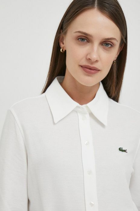 Бавовняна сорочка Lacoste жіноча колір бежевий regular класичний комір