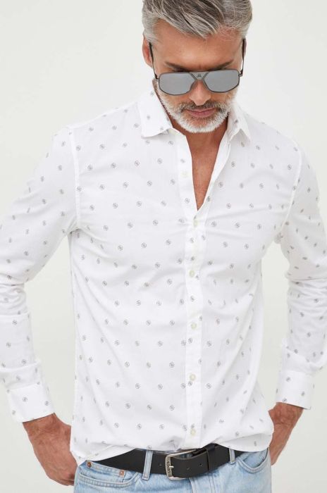 Сорочка Guess чоловіча колір білий slim класичний комір (3613913)