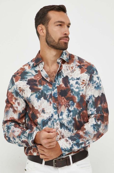 Сорочка Guess чоловіча колір коричневий regular класичний комір