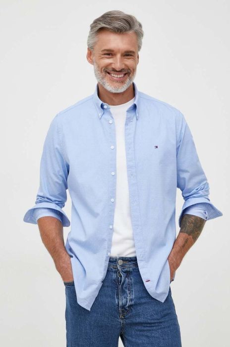 Бавовняна сорочка Tommy Hilfiger чоловіча slim комір button-down колір блакитний (3329915)