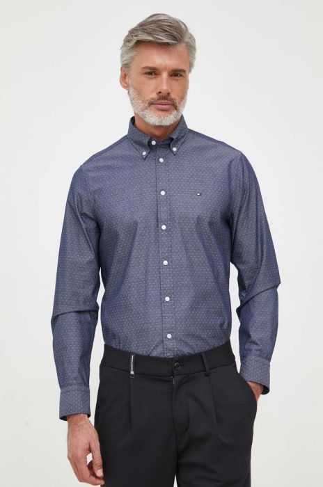 Бавовняна сорочка Tommy Hilfiger чоловіча колір синій slim комір button-down (3329921)