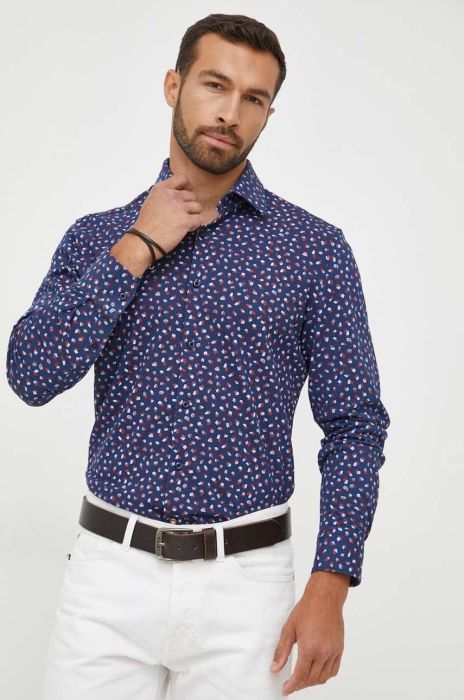 Бавовняна сорочка BOSS чоловіча колір синій regular класичний комір (3381279)