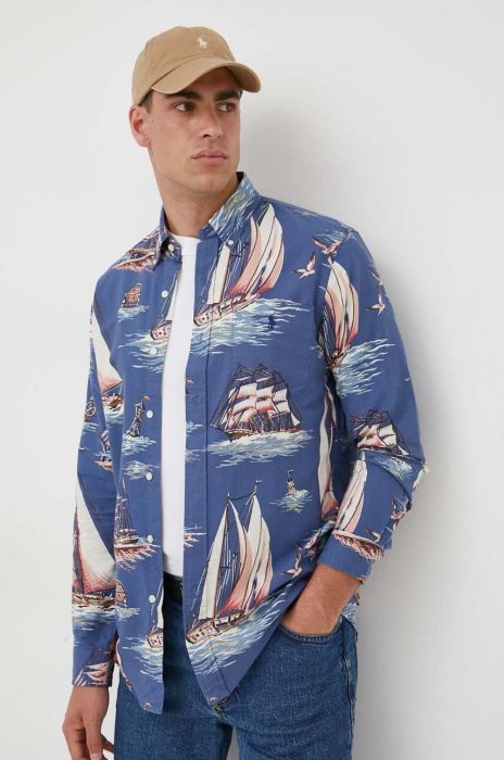 Бавовняна сорочка Polo Ralph Lauren чоловіча relaxed комір button-down колір блакитний (3434073)