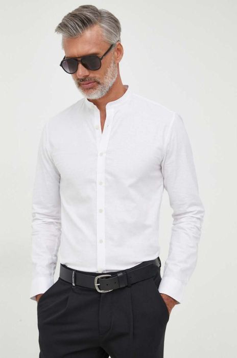 Сорочка Lindbergh чоловіча колір білий slim зі стійкою