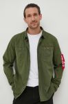 Бавовняна сорочка Alpha Industries чоловіча колір зелений regular класичний комір