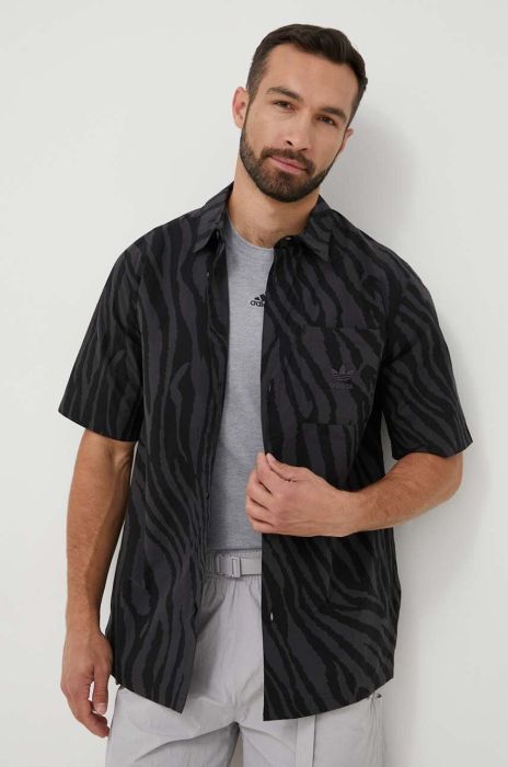 Бавовняна сорочка adidas Originals чоловіча колір чорний regular класичний комір