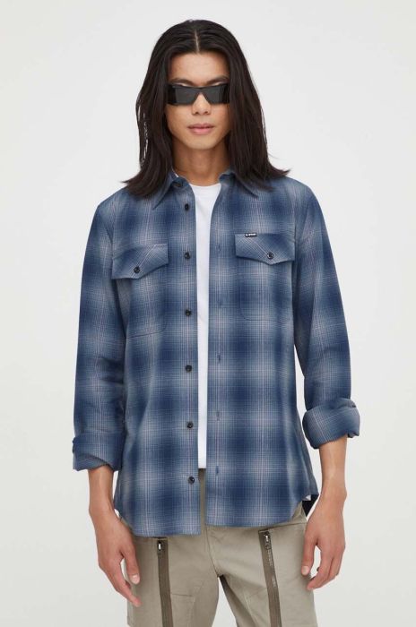 Бавовняна сорочка G-Star Raw чоловіча колір синій slim класичний комір (3577573)