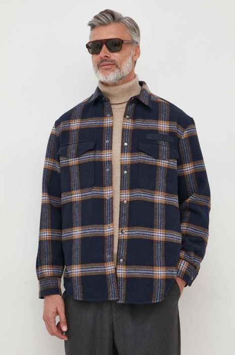 Куртка з домішкою вовни Tommy Hilfiger колір синій перехідна oversize